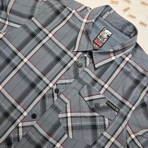 Metal Mulisha Gray Plaid Short‎ Sleeve Button Up Shirt Men's Medium Casual